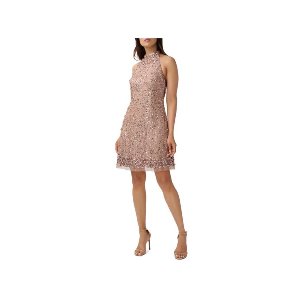 AIDAN AIDAN MATTOX Womens Beige Open Back Lined Sleeveless Short Dress 0